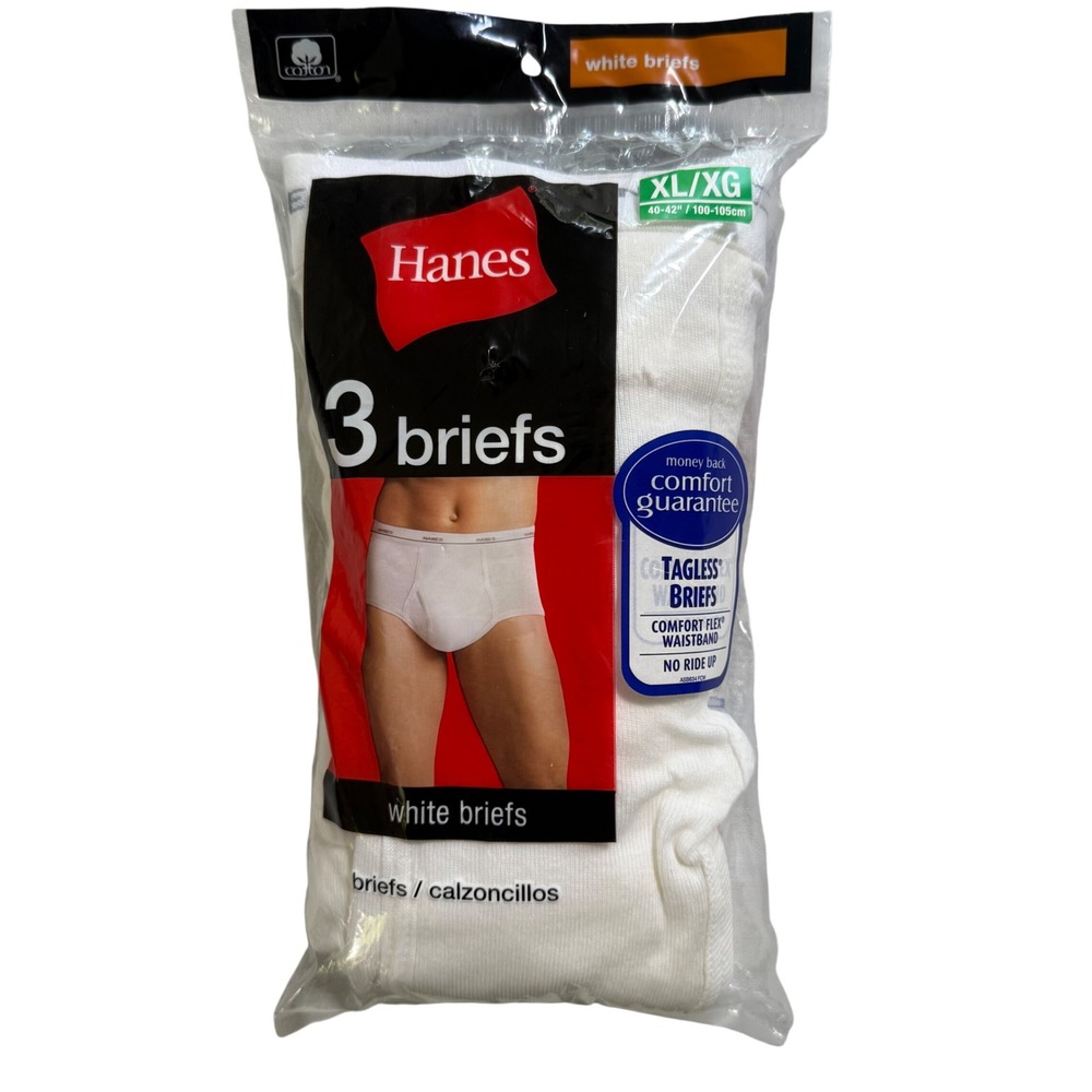 Hanes Mens 3 Pack White Briefs XL 40-42 Comfort Flex Waistband Tagless 2252P3